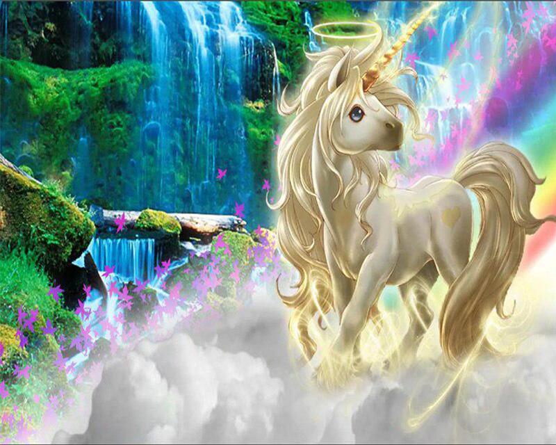 5D DIY Diamond Painting Fish Woman Flower Picture of Rhinestone Full Square Diamond Embroidery Dragon Unicorn Black Horse Animal Craft Kit Home Decor