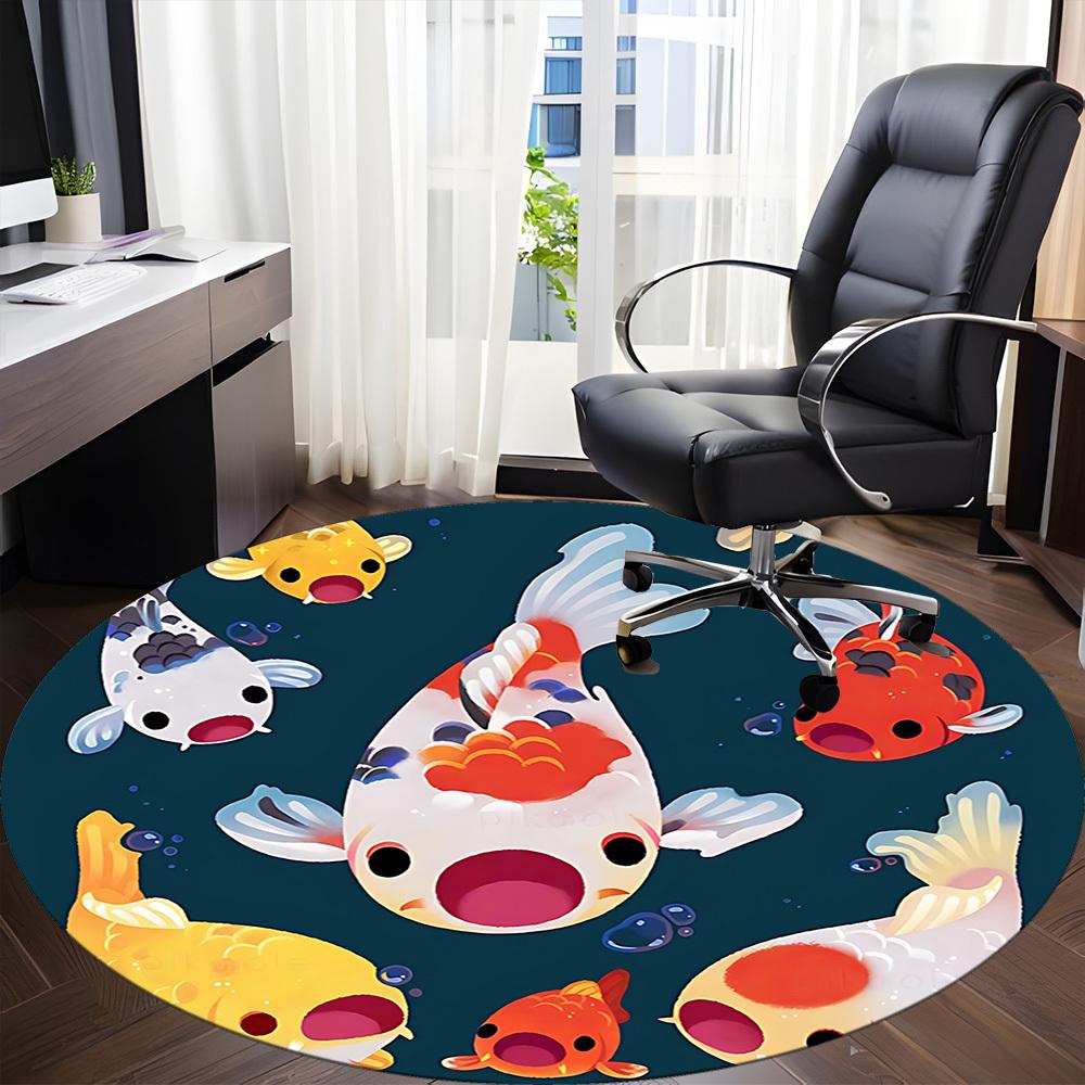 1pc Koi Pond Office Round Area Rug, Under Office Chairs Bedroom Living Room Home Decor, Room Deco