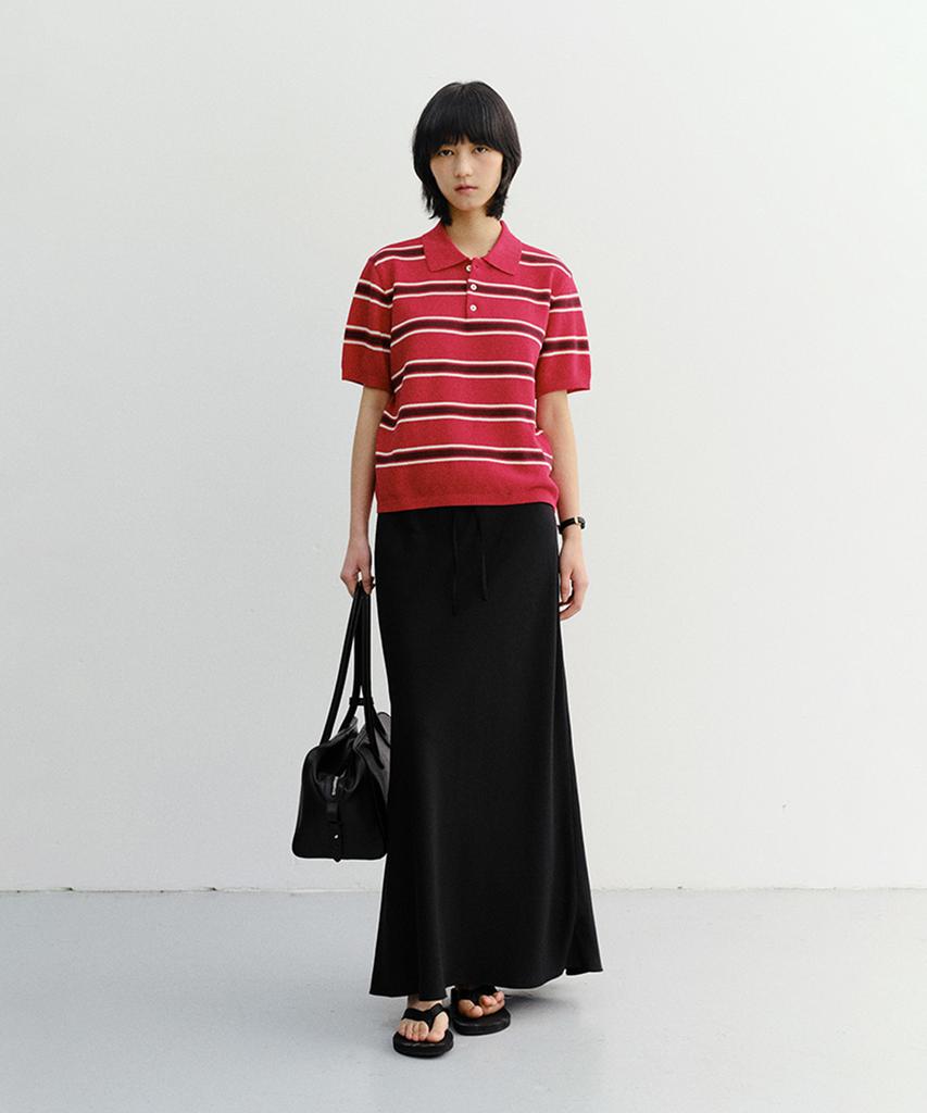Deonseuteu Unisex Multi Striped Polo Knit_Udsw6B122_Red / Burgundy