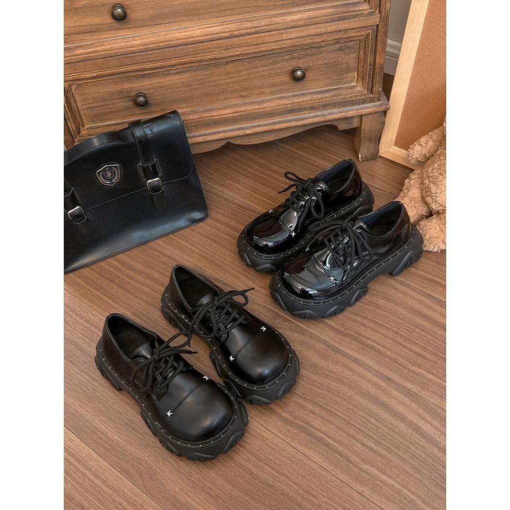 Fashion retro British style women's single shoes, new models in autumn and winter, small height-increasing platform small leather shoes for women