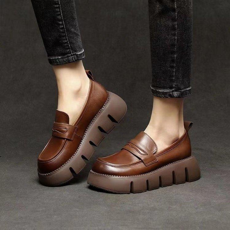 Spring new women's shoes muffin thick-soled thick-heeled single shoes small leather shoes one-pedal shoes