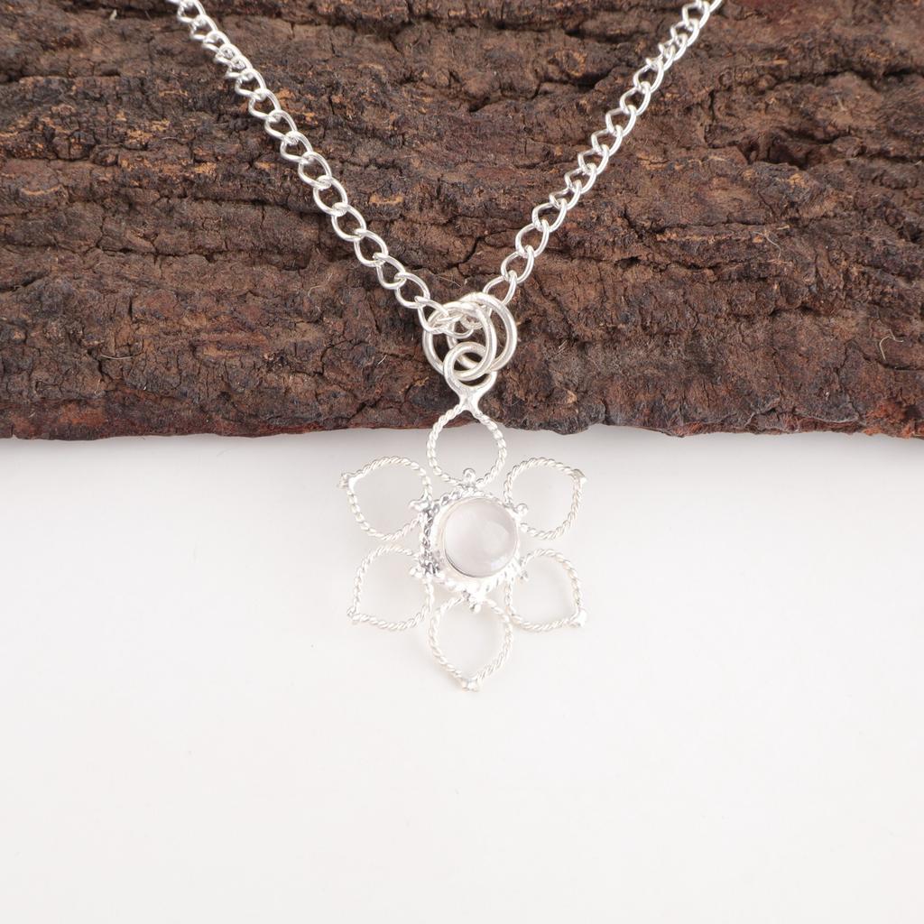 Round Selenite Stone 925 Silver Elegant Ethnic Sisters Day Handcrafted Pendant PP-18-41