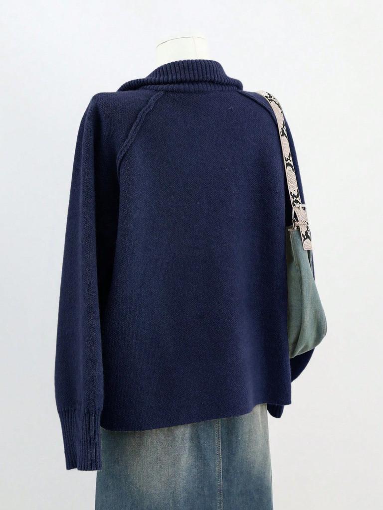 Solid Stand Collar Zip Knitted Cardigan Top Sweater Jacket