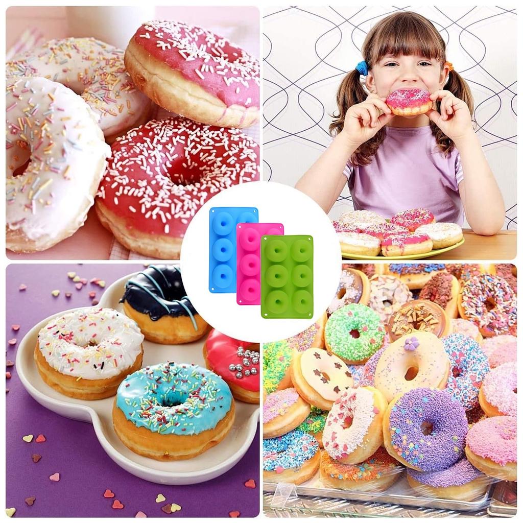 Axroad Mall 6-Compartment Heat-Resistant BPA-Free Silicone Donut Mold Set - 3 Colors, 27.5 x 17.5 x 3 cm, for Donuts, Cakes, Cookies, Muffins