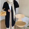 Autumn Winter Knitted Cardigan Women Medium and Long Sweater Jacket Gentle Loose Simple V Neck Cardigans Solid Color Office Coats Long Sleeve Clothing