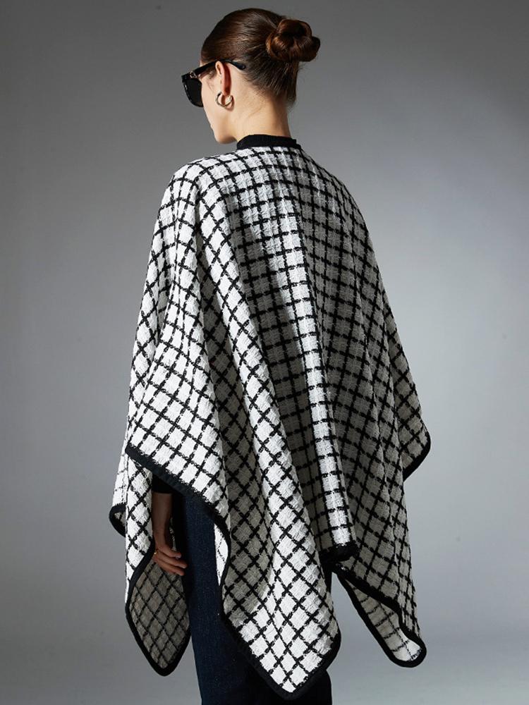 Winter Scarf Women Lady Layers Poncho Elegant Luxury Black White Plaid Wrap Shawl Casual Warm Scarve Capa Para Mujer Cloak New