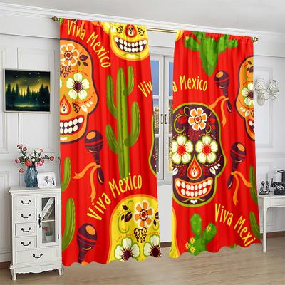 2 Pieces Mexican Day of the Dead Curtains Polyester Material Bedroom Living Room Study Private Curtains - Customizable Patterns