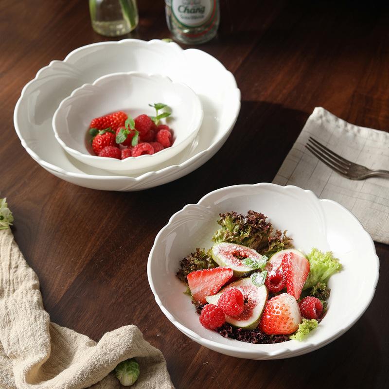 Petalshaped Ceramic Bowl White Underglaze Large Soup Salad Bowl Creative Hat Design for Home Restaurant Hotel