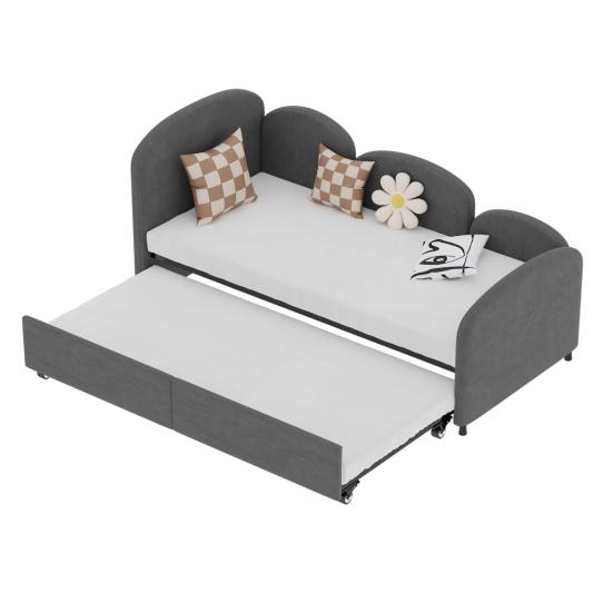 Twin Sofa Bed with Storage Drawers Large Capacity Drawer Rotary Wheels Velvet Upholstered Uneven Fence Sleep Solid Iron Frame Bedroom Twin Size Daybed