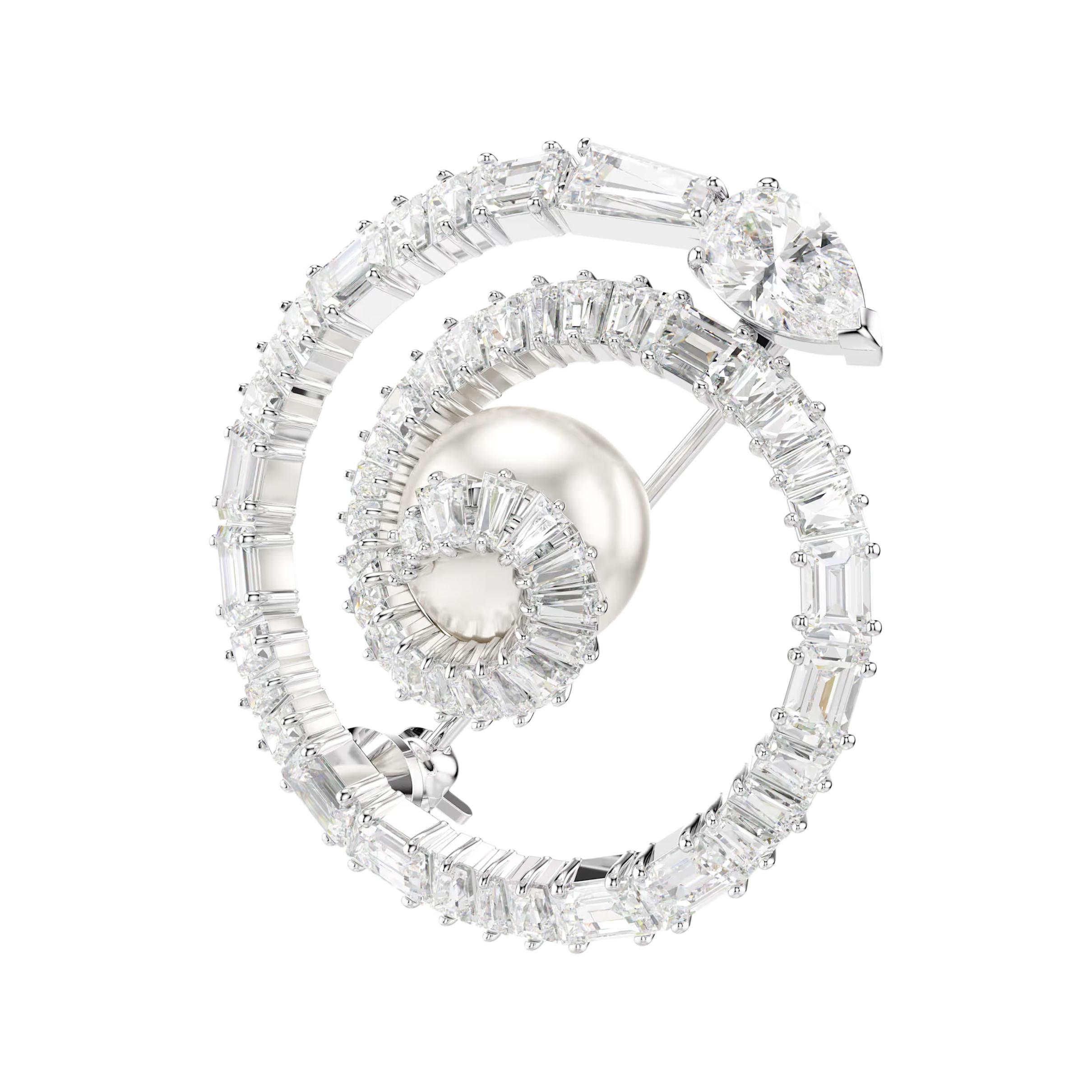 Swarovski Snake Pearl Design Brooch With Cubic Zirconia Women brooch Silver 5698885 F,Silver