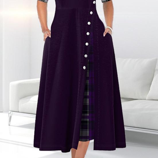 Enaguas de Señora Talla Grande Vestido de Verano Patchwork Estampado a Cuadros Poliéster Señoras Hermoso Vestido de Mujer para Viaje