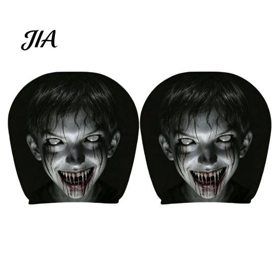 Spooky Auto Interior Accessories 2Pcs Funny Car Headrest Covers, Scary Faces Universal Fit Sleeve Seat Protectors, Breathable Soft Skin Friendly Cover