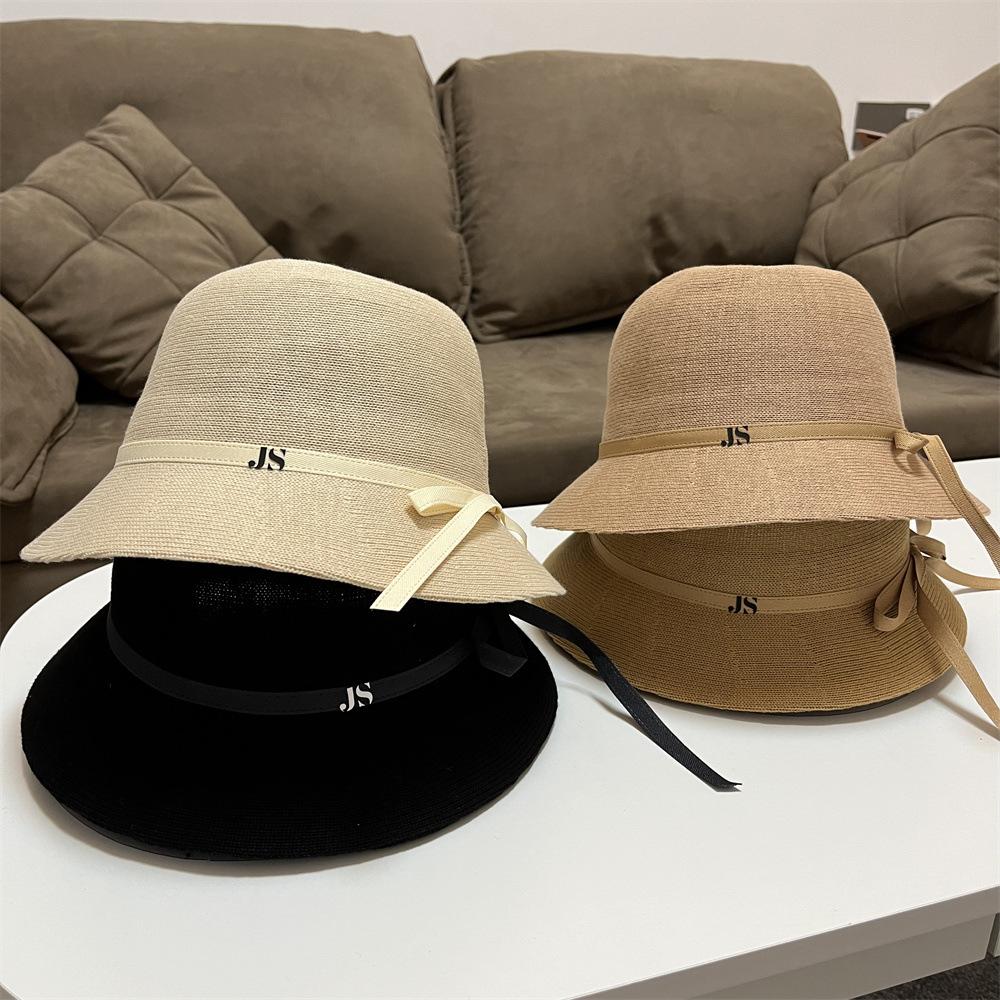 

Bow cotton knitted fisherman s hat children s autumn thin foldable sun hat showing face small sun basin hat Adult (55-58cm) чорний