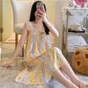Cotton Nightdress Women'S Summer Thin Pajamasspring And Autumn Cotton Korean Cute Casual Print Dress Loungewear