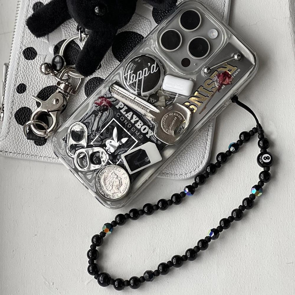 KKBEAD Snooker Number 8 Black Crystal Beaded Pendant Phone Lanyard