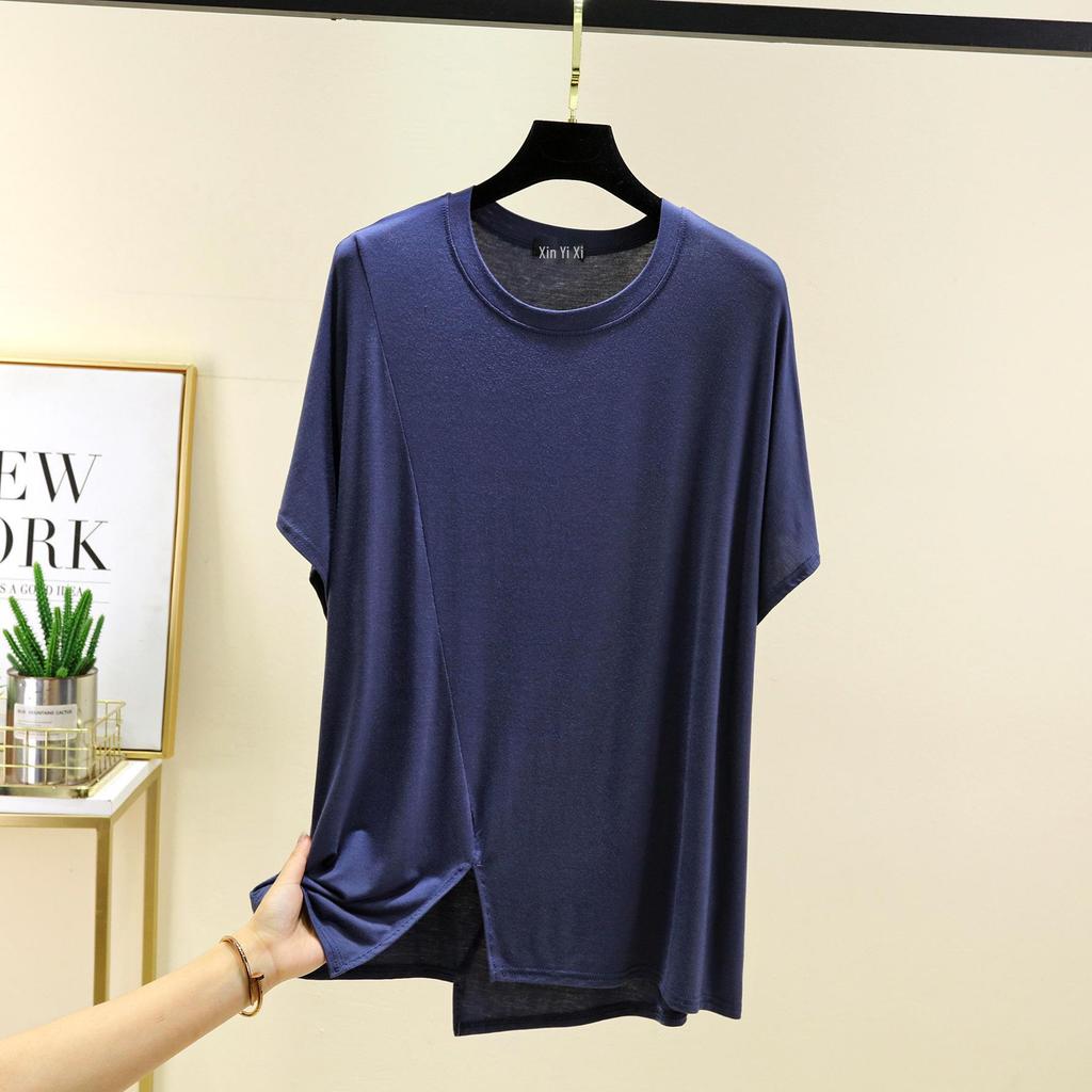 Korean Style Women's Loose Fit Modal Short Sleeve Round Neck T-shirt