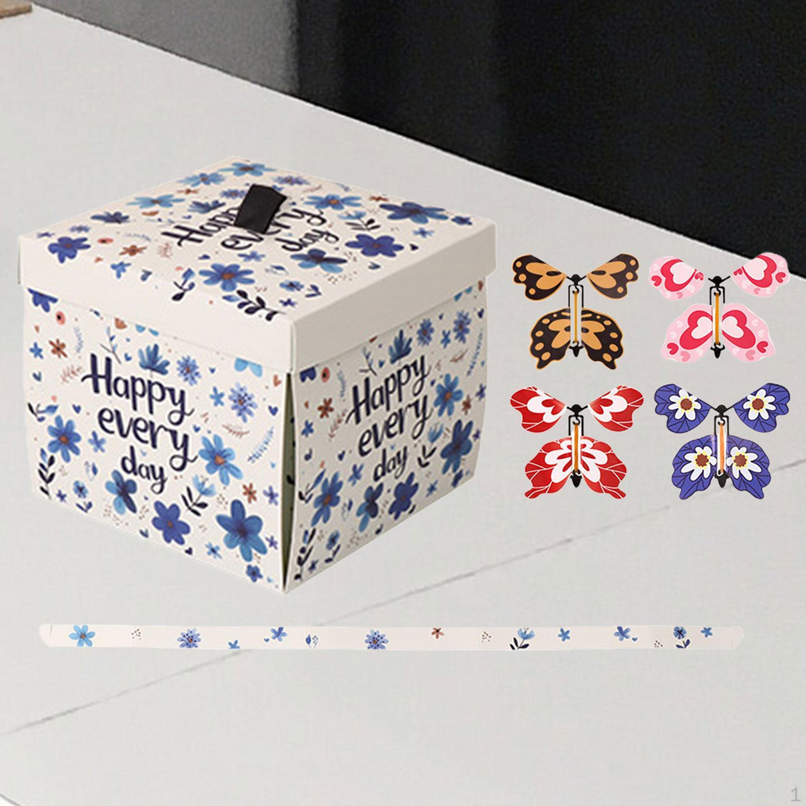 

Подарочная коробка с летающей бабочкой, сюрприз, креативная игрушка на резинке, книга синий