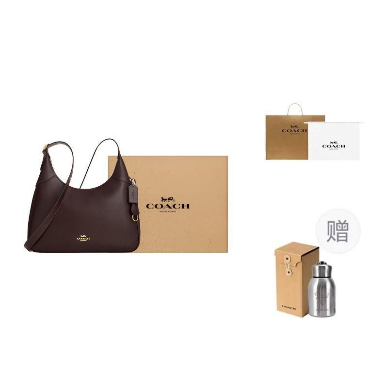 Coach Ella Calfskin Underarm Shoulder Bag Large Women's Dark Coffee Color CCE48-IMXAL