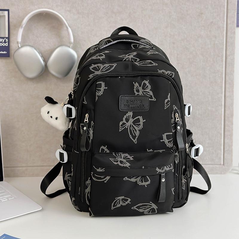Sweet Butterfly Pattern Student Backpack With Padded Shoulder Straps For Education