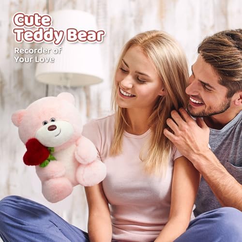 Valentine's Day Teddy Bear with Heart Rose 28cm Pink Plush Toy Stuffed Animal Birthday Gift for Girlfriend Kids
