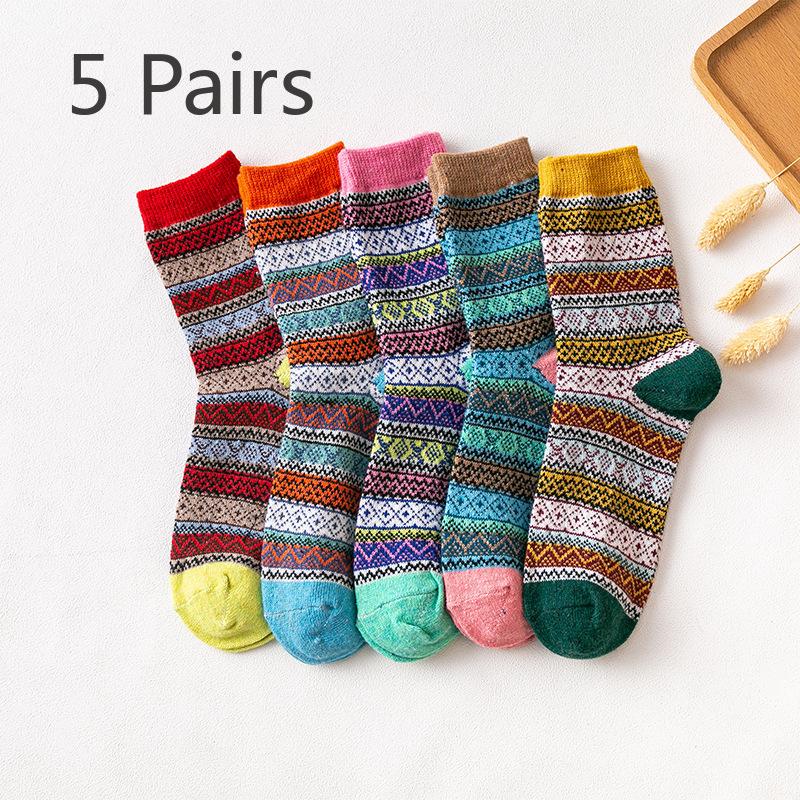 

5 пар женских осенне-зимних толстых теплых этнических носков из кроличьей шерсти 5 Pairs