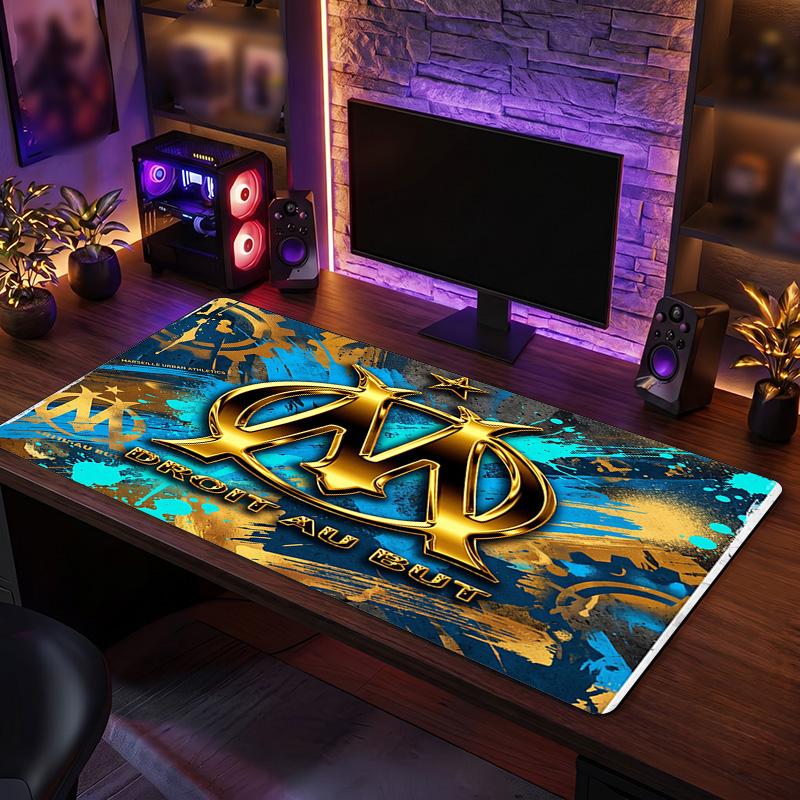 Olympique Lyonnais FC Theme Pattern Mouse Pad, Soccer Logo Design XXL Gaming Desk Mat Non-Slip Computer Mouse Pad