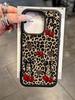 A Leopard Print Cherry Pattern Lychee Texture Phone Case, Suitable for iPhone 17, 16, 15, Plus, Pro, Max Series Phones - Can Be Used As a Gift