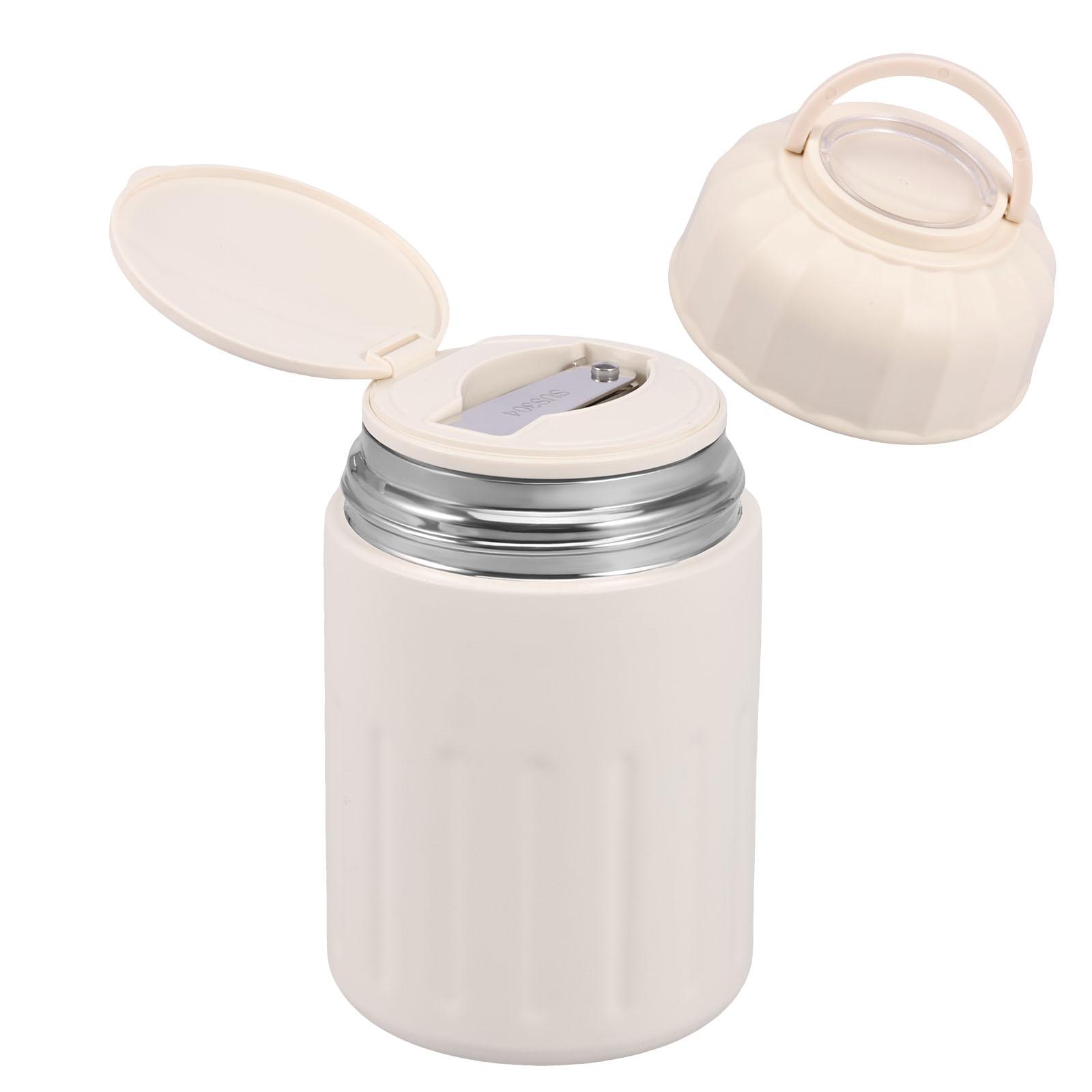 

Stainless Steel Food Flask 600 ml Leakproof Insulated Food Jar with Folding Spoon Safe Portable Soup Thermal Mug for Water Soup 600ml