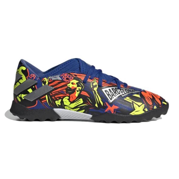 adidas Messi 19.3 Turf Boots J Slip Resistant Abrasion Resistant Low Top Kids' Soccer Shoes Yellow Blue Kids' EH0595