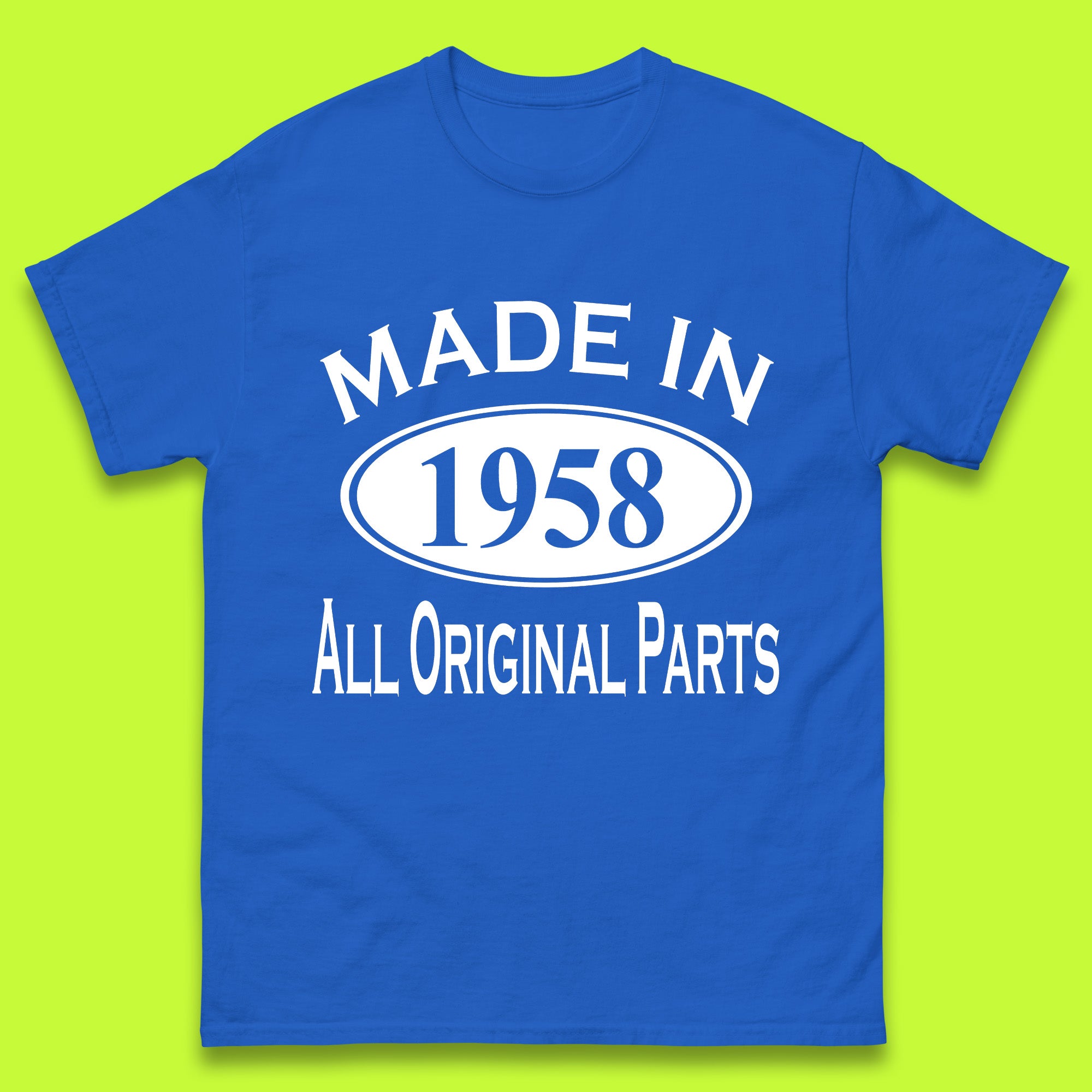 

Made In 1958 All Original Parts Vintage Retro 65th Birthday Funny 65 Years Old Birthday Gift Mens Tee Top XL