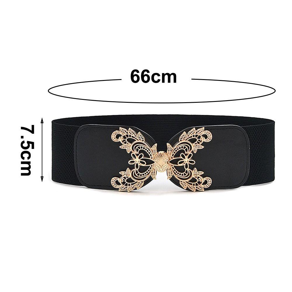 Fashion Metal Buckle Women Elastic Band Waist Defining Solid Color Elastic Wide Belts Comfortable Dress Belt Jeans