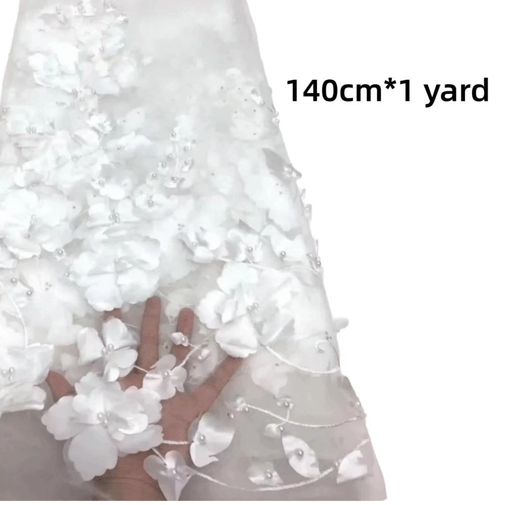 With Beads Embroidery Lace Fabric 140cm*1 Yard Clothing Sewing Fabric  Wedding Dress Applique