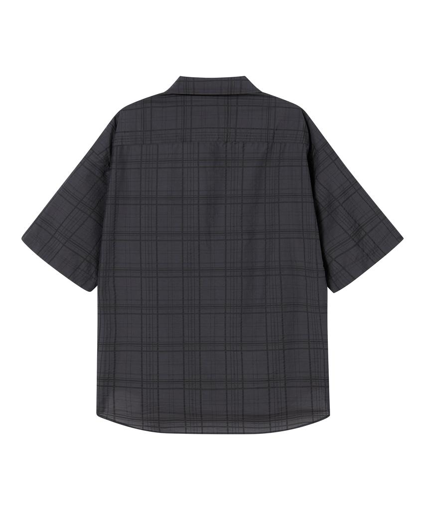 BEYOND CLOSET [Collection Line] Lux Fabric Check Short Sleeve Shirt Charcoal Gray