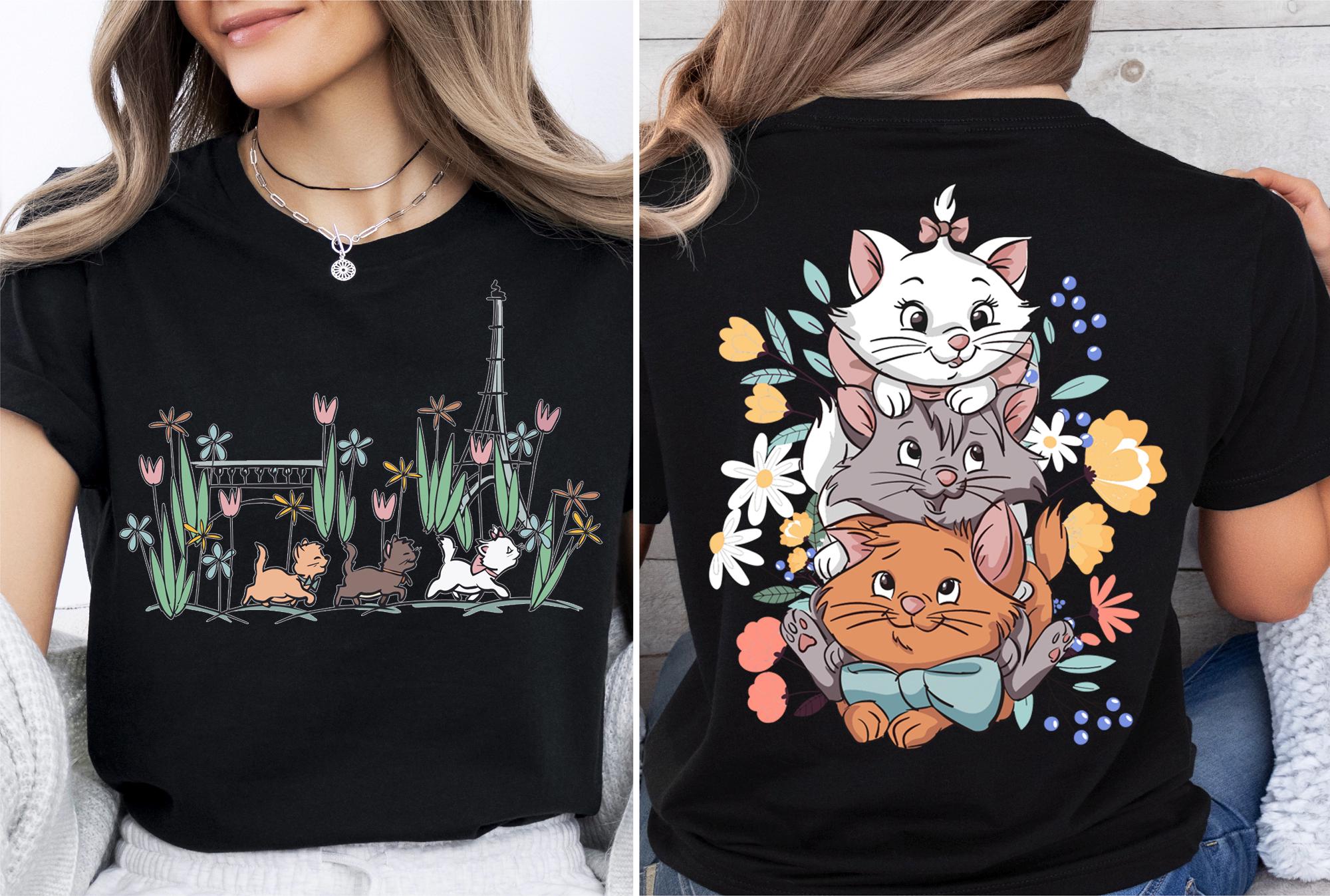Y2K Street Fashion Casual Versatile Top Women Summer Cartoon New T-Shirt The Aristocats Shirt Marie Toulouse Berlioz Cats Tee XL