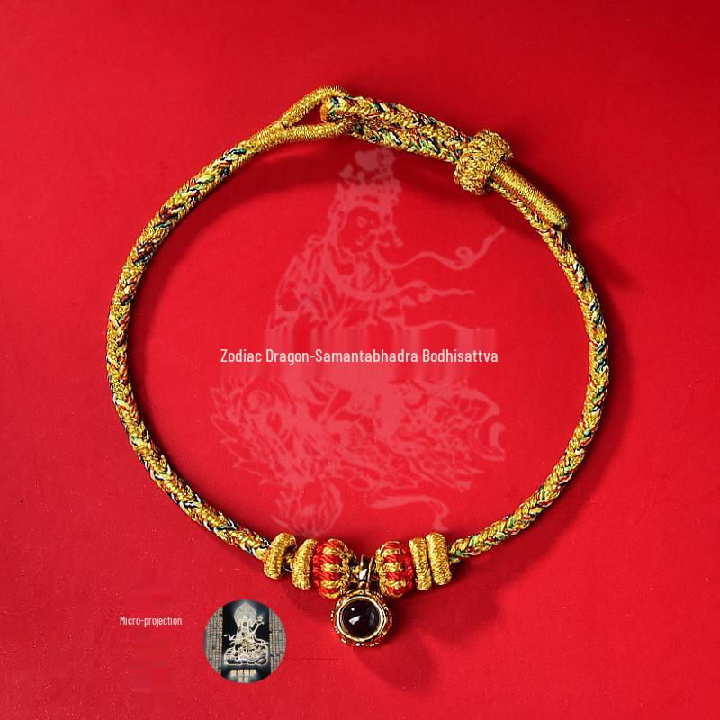 2026 Year of the Horse Zodiac Red String Bracelet with Micro-Carved Buddha Projection and Eight Guardian Deities