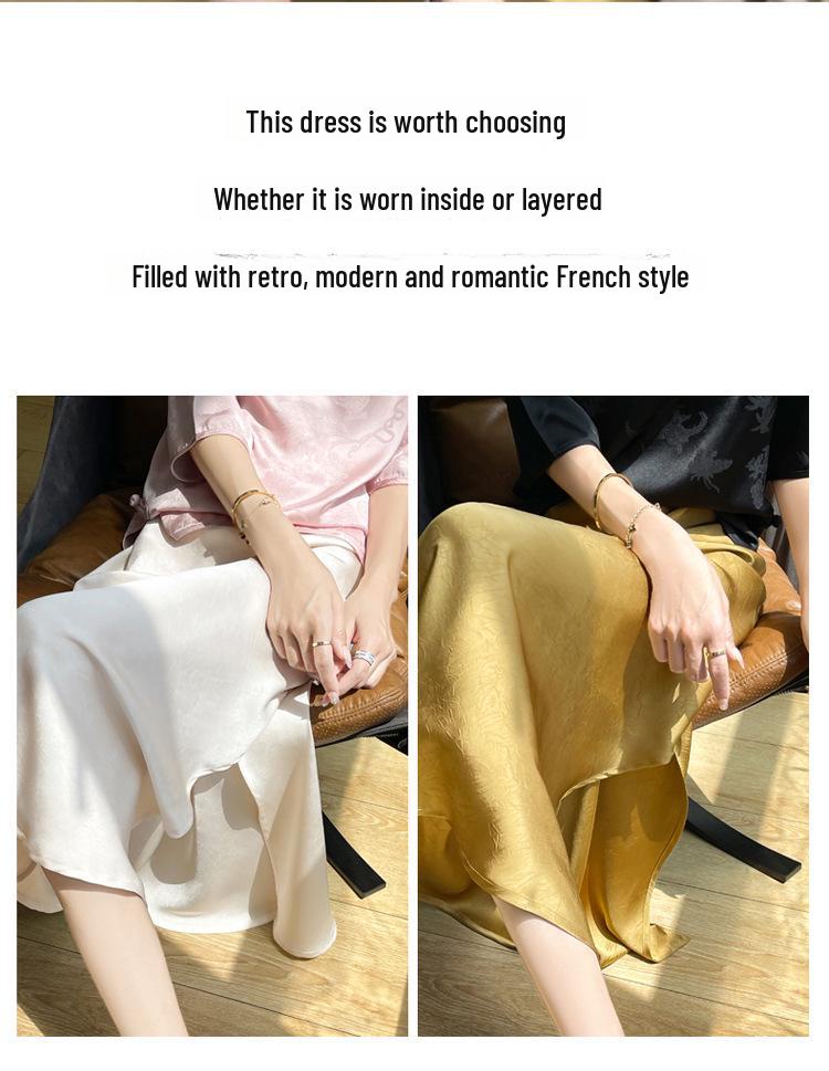 Fustă plisată din mătase de calitate superioară pentru femei, cu model coadă de pește - Vara 2024, culoare uni, talie înaltă, design cu crăpături.