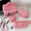 For Travel And Gym Use Convenient Hand Carry Plaids Cosmetic Storage Bag Large Capacity Quilted Heart Embroidery