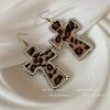 2024 Sexy Accessories Charm Leopard Print Cross Drop Earrings For Women Fashion Summer Zircon High Quality