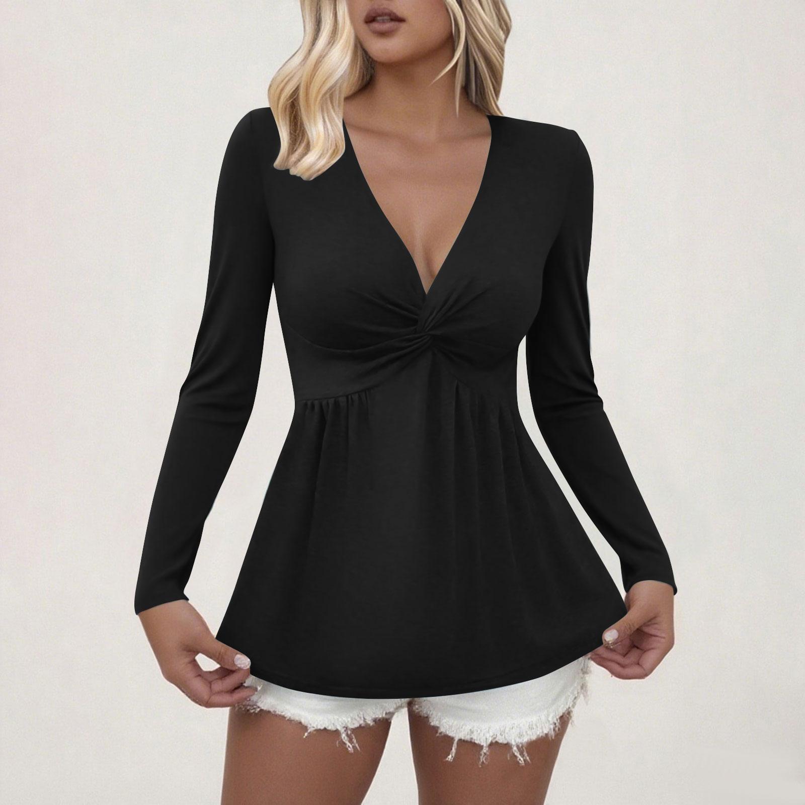 

Women s Solid-color Fashionable Long-sleeved Top XL чёрный