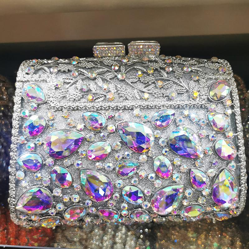 Large Blue Stone Evening Bag Rhinestone Clutch Purse Women Luxury Wedding Purse Bridal Party Formal Crystal Handbags Diamond