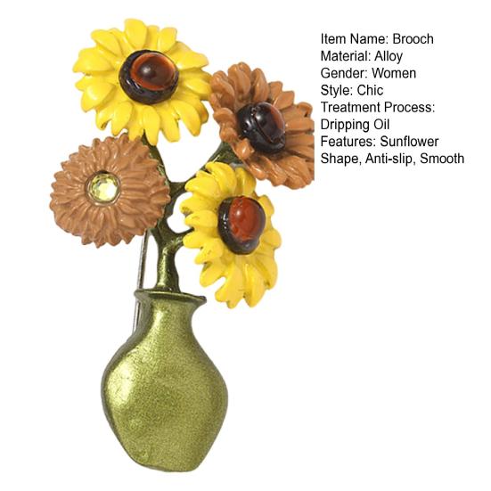 Broche Femme Forme Vase Tournesol Rétro Émail Antidérapant Poli Col Manteau Sac Écharpe Chapeau Décoration Épingle à Vêtements Fête Banquet Bijoux