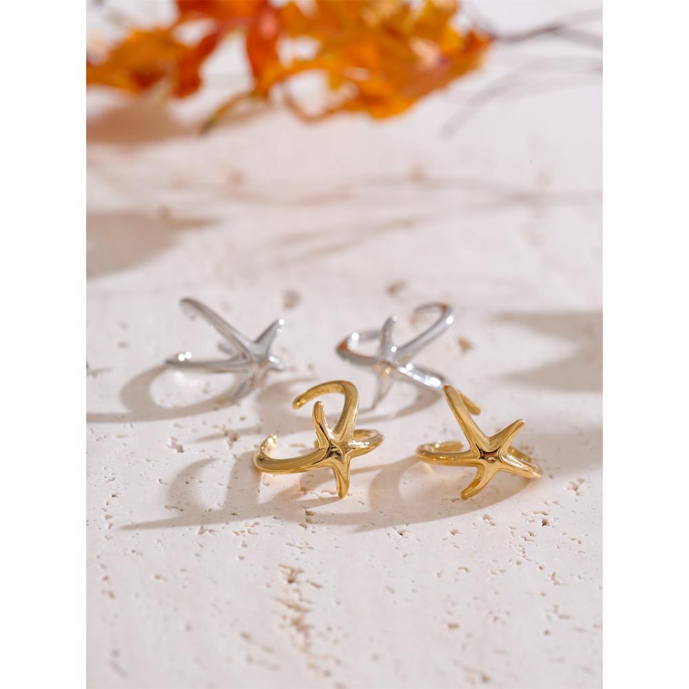 Yhpup Ocean Style Non-Piercing Glossy Metal Starfish Ear Bone Clip Earrings PVD Plated Stainless Steel Charm Fashion Jewelry