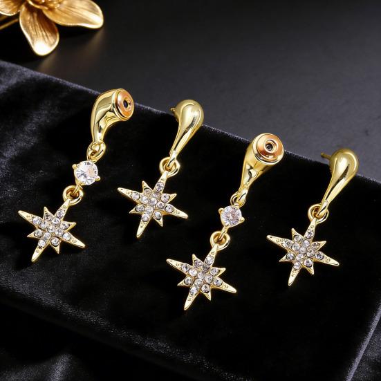 1 Paire Boucles d'Oreilles Femme Double Étoile à Huit Branches Pendentif Strass Incrusté Boucle d'Oreille à Tige Design Boucles d'Oreilles Pendantes Bijoux Cadeau