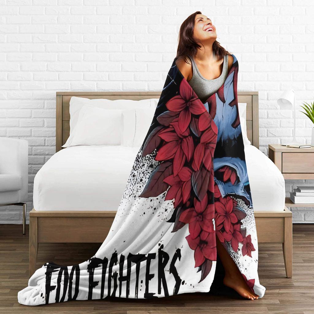 Fools Band F-Fighters Flannel Blanket Soft Durable Throw Blanket for Outdoor Travel Novelty Bedspread Sofa Bed Cover