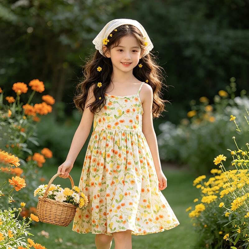 Xiao Yinman Girls  Sleeveless Floral A-line Dress 140