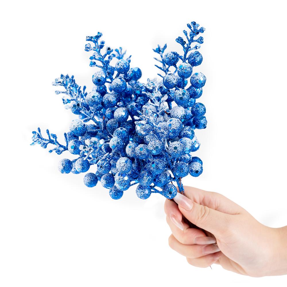 

5/10Pcs 21cm Snow White Artificial Berry Branches Christmas Tree Decoration for Xmas Wreath Home Decor Gifts 2026 Party Supplies 5Pcs синій
