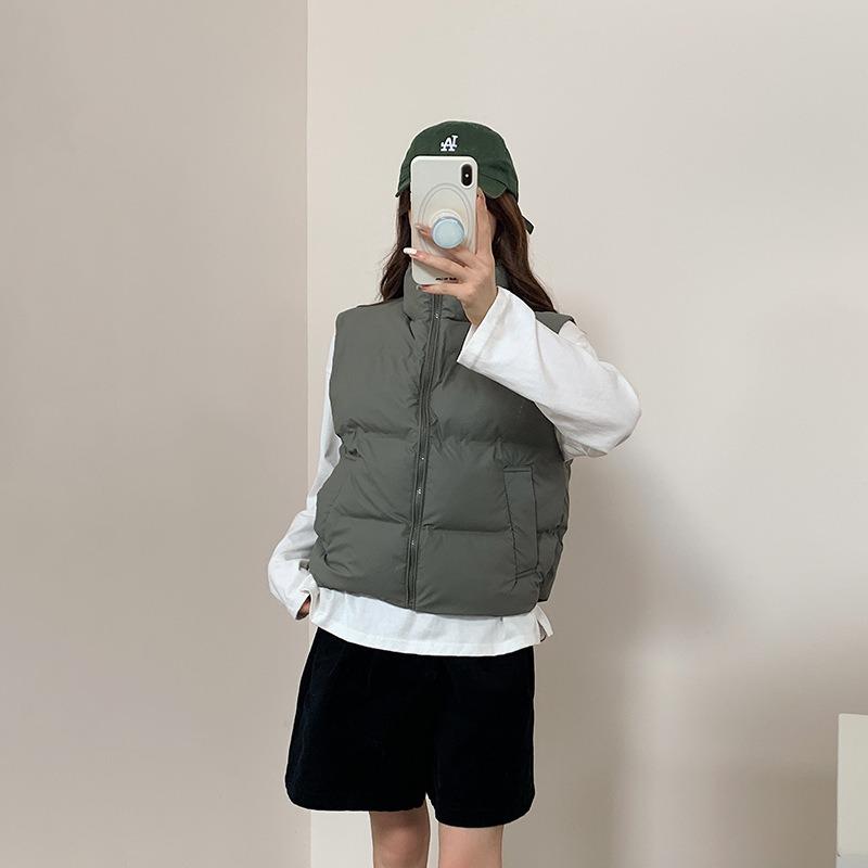 Down Cotton Vest Women's Autumn and Winter New Loose Cotton Vest Solid Color Vest Jacket