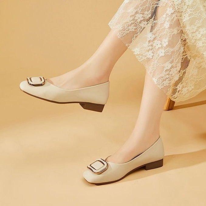 New square head single shoes autumn French Xiaoxiangfeng Xian gentle flat shoes shallow mouth soft sole Doudou shoes