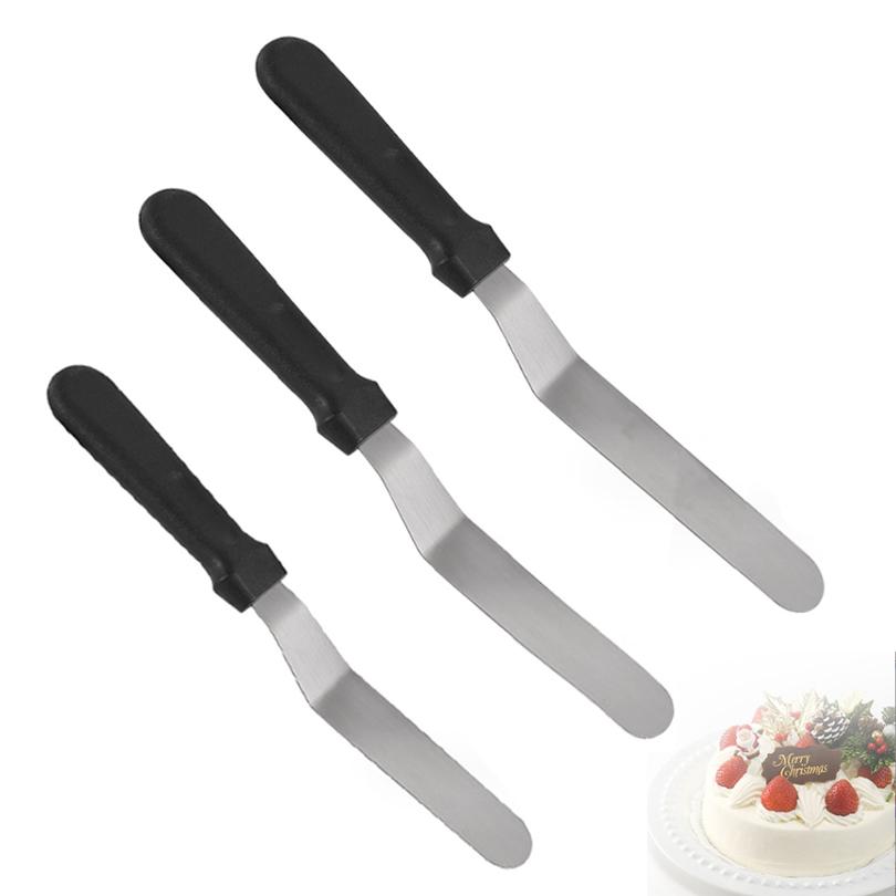 Stainless Steel 6 8 10 Inch Angled Offset Spatula Plastic Handle Thickened Curved Frosting Tool Professional Baker