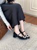 Grape mother spring new high heels women wear high-end rhinestone square buckle Mary Jane single shoes women's soft-soled women's shoes